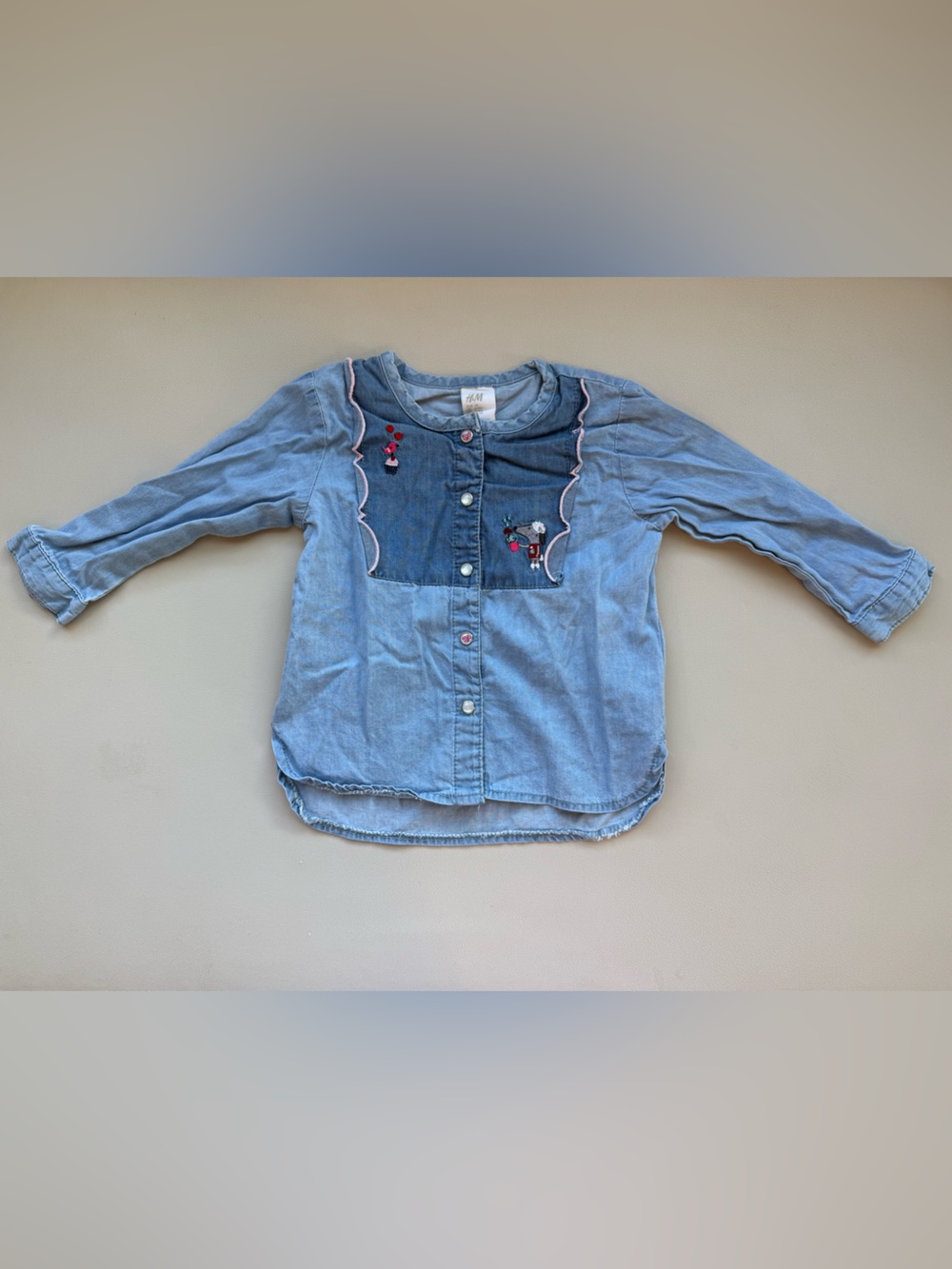 H&M Light Blue Denim Jacket with Floral Embroidery
